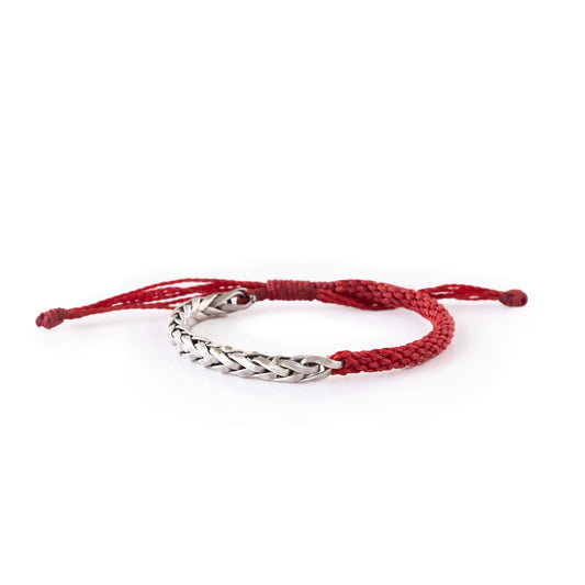 Honrando - Pulsera de Plata - Tejido Rojo